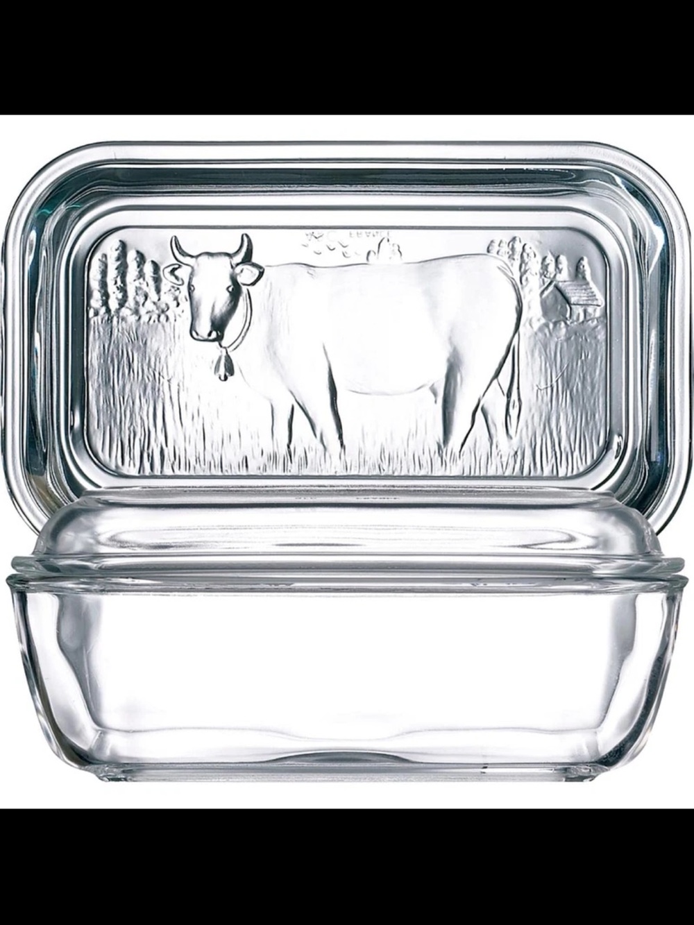 Arcorac VTG  French Butter Dish with Embossed Cow Lid - Clear